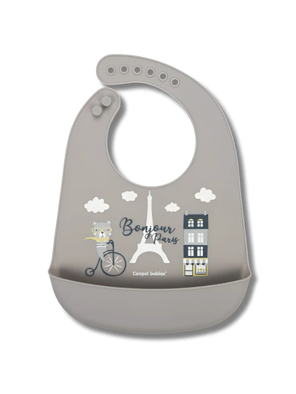 CANPOL BABIES - BAVOIR SILICONE AVEC POCHE BONJOUR PARIS BEIGE 74/027