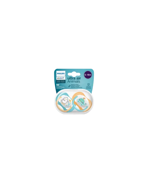 AVENT - LOT DE 2 SUCETTES ULTRA AIR ANIMALS 6-18MOIS