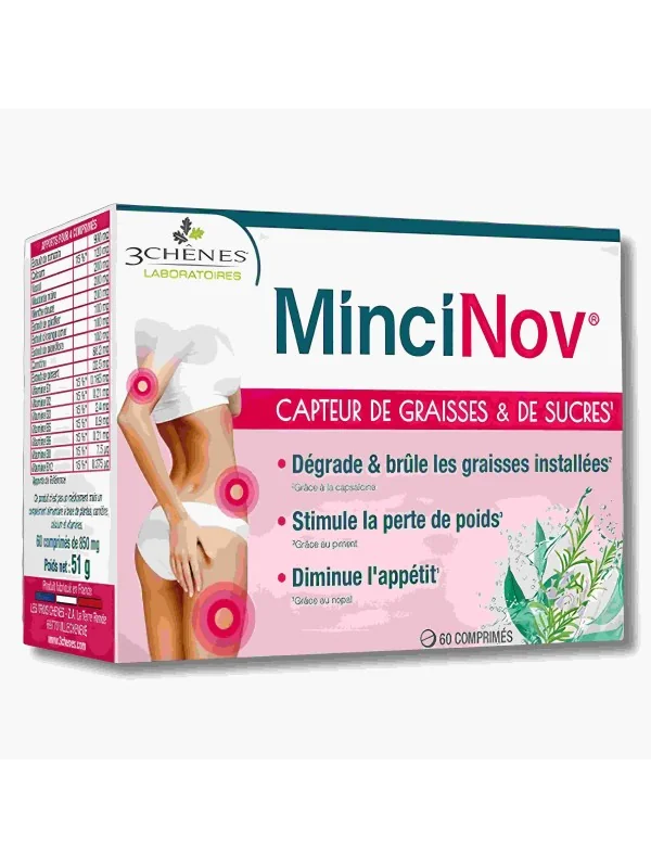 LES 3 CHÊNES - MINCINOV CAPTEUR DE GRAISSES & DE SUCRES 60 COMPRIMÉS