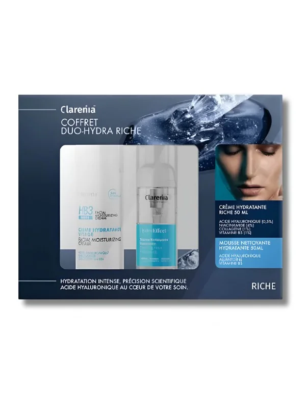 CLARENIA - COFFRET CREME HYDRATANTE DUO-HYDRA RICHE + MOUSSE NETTOYANTE HYDRATANTE 50ML OFFERTE