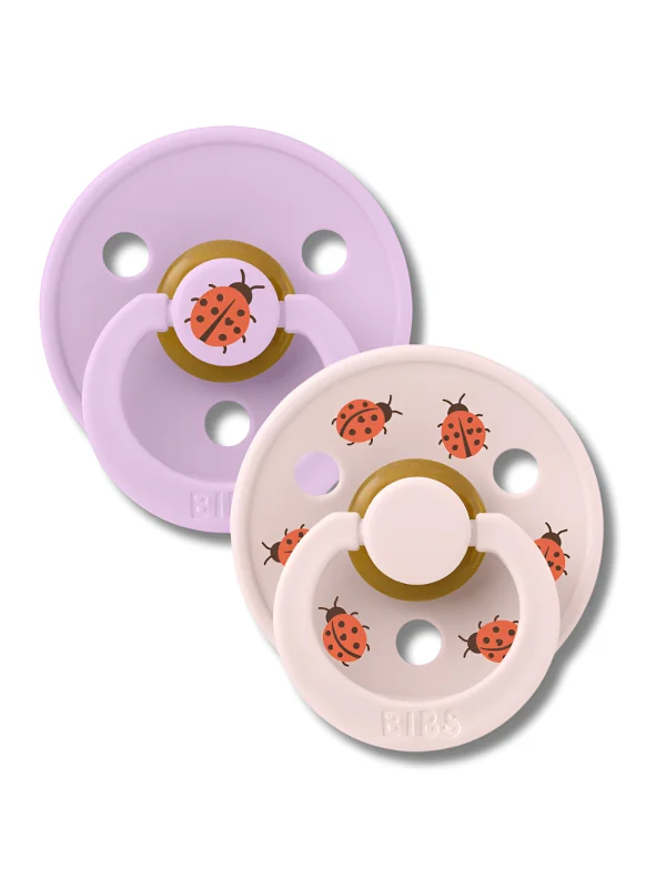 BIBS NATURAL RUBBER - LOT DE 2 SUCETTES LADYBUG VIOLET CIEL MIX TAILLE 2 +6MOIS
