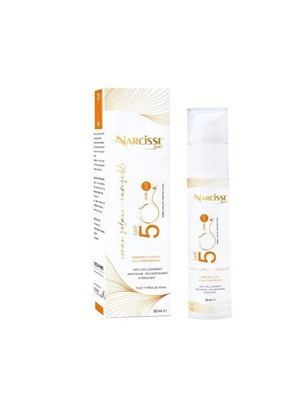 Narcisse Gold Ecran Solaire invisible antitache eclairsissant SPF 50+ Tous Type de Peau