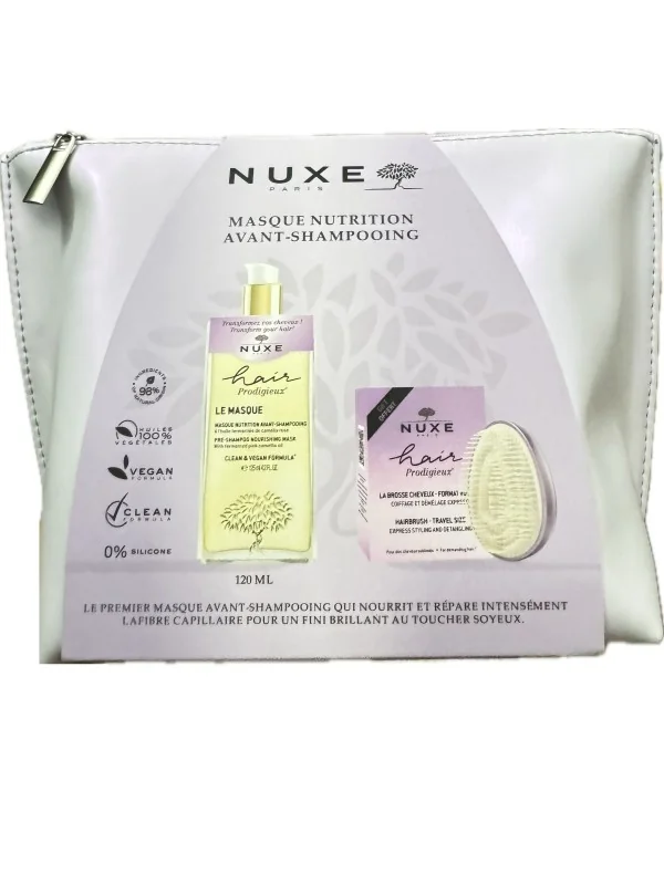 NUXE TROUSSE HAIR PRODIGIEUX: MASQUE AVANT-SHAMPOOING + BROSSE