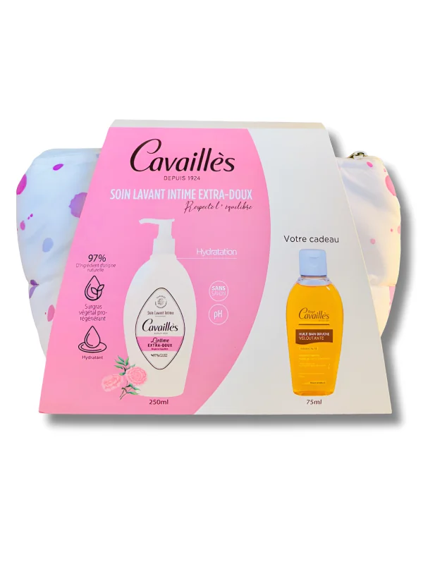 ROGE CAVAILLES - SOIN TOILETTE INTIME EXTRA DOUX 250ML + HUILE BAIN DOUCHE VELOUTANTE 75ML ET TROUSSE OFFERTS