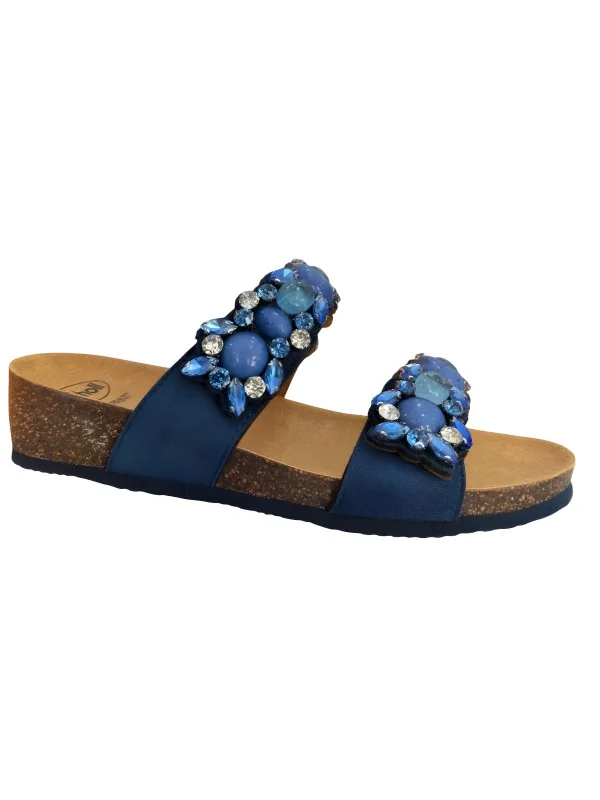 SCHOLL - CLAQUETTES ORTHOPEDIQUES BLEUS AVEC CRISTAUX POUR FEMME